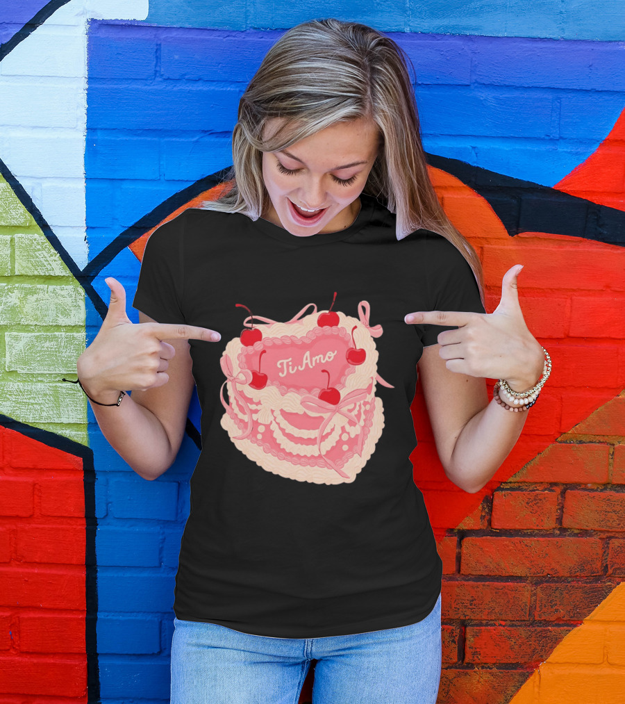 Ti Amo Heart Cake With Cherries And Bows T-Shirt