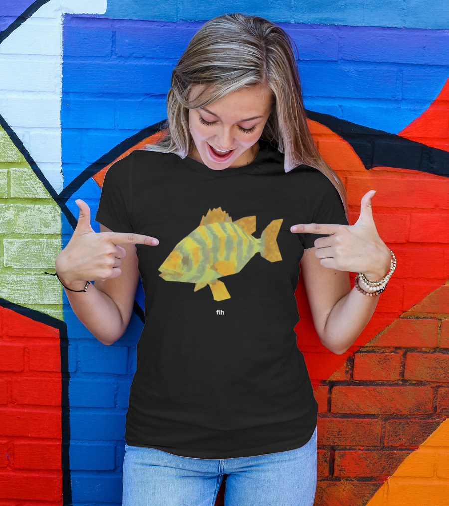 Low Poly Fish Yellow Green Striped Pixels T-Shirt