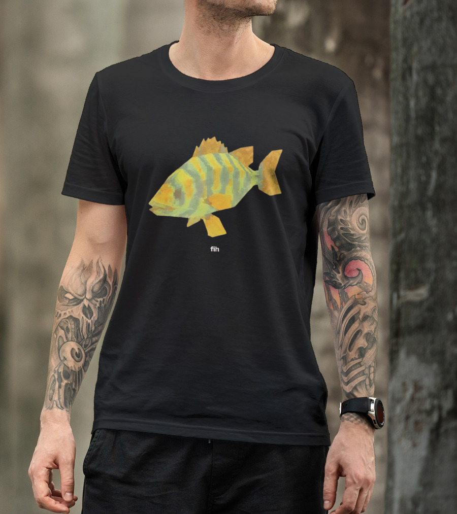 Low Poly Fish Yellow Green Striped Pixels T-Shirt