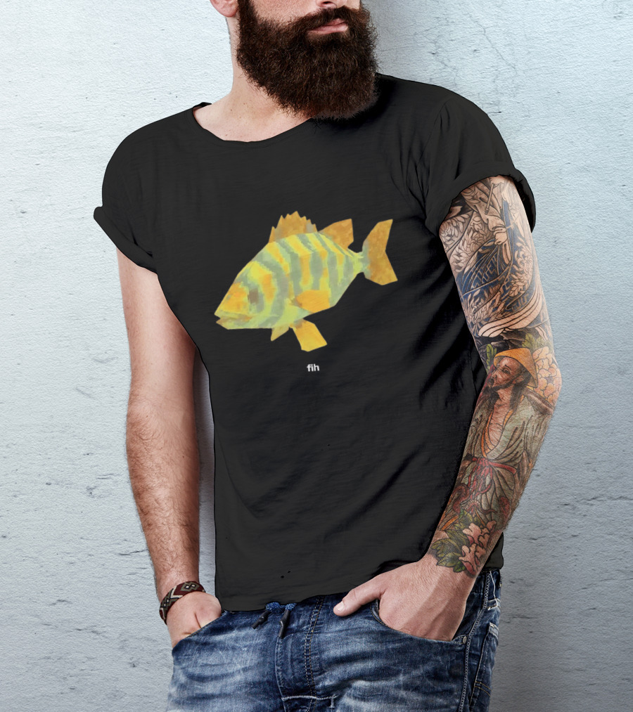 Low Poly Fish Yellow Green Striped Pixels T-Shirt