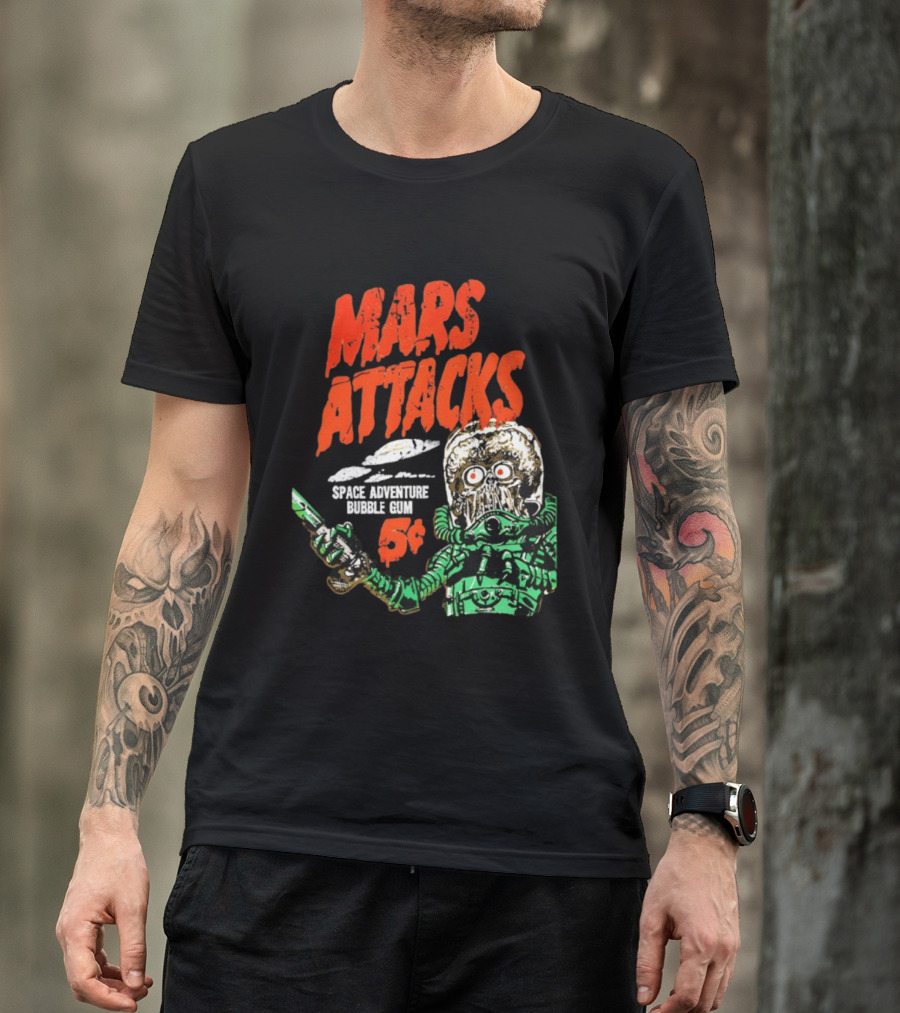 Mars Attacks Retro Space Adventure Bubble Gum 5 Cents Martian Comic T-Shirt