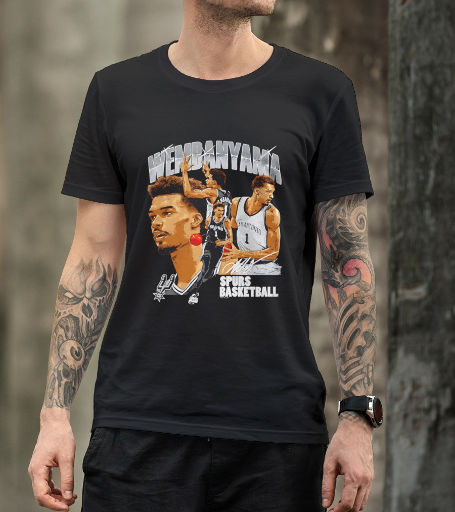 Wembanyama Spurs Basketball San Antonio Player Collage T-Shirt