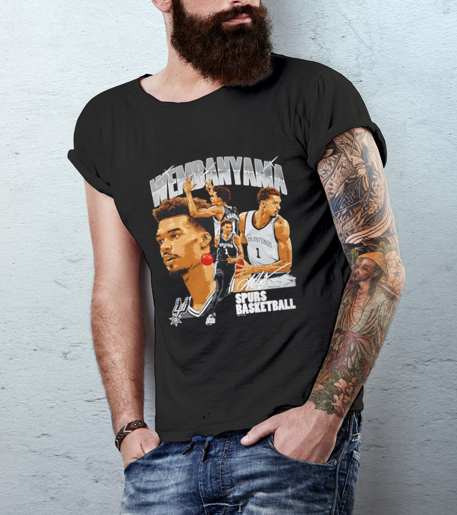 Wembanyama Spurs Basketball San Antonio Player Collage T-Shirt