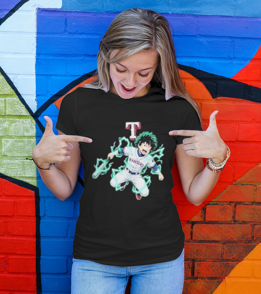 Deku My Hero Academia 2026 Texas Rangers MLB Collaboration Anime T-Shirt