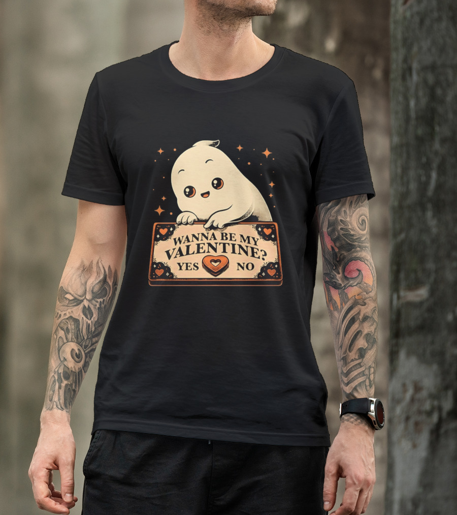 Ghost Ouija Wanna Be My Valentine Yes No Cute Valentine's Day Spirit T-Shirt