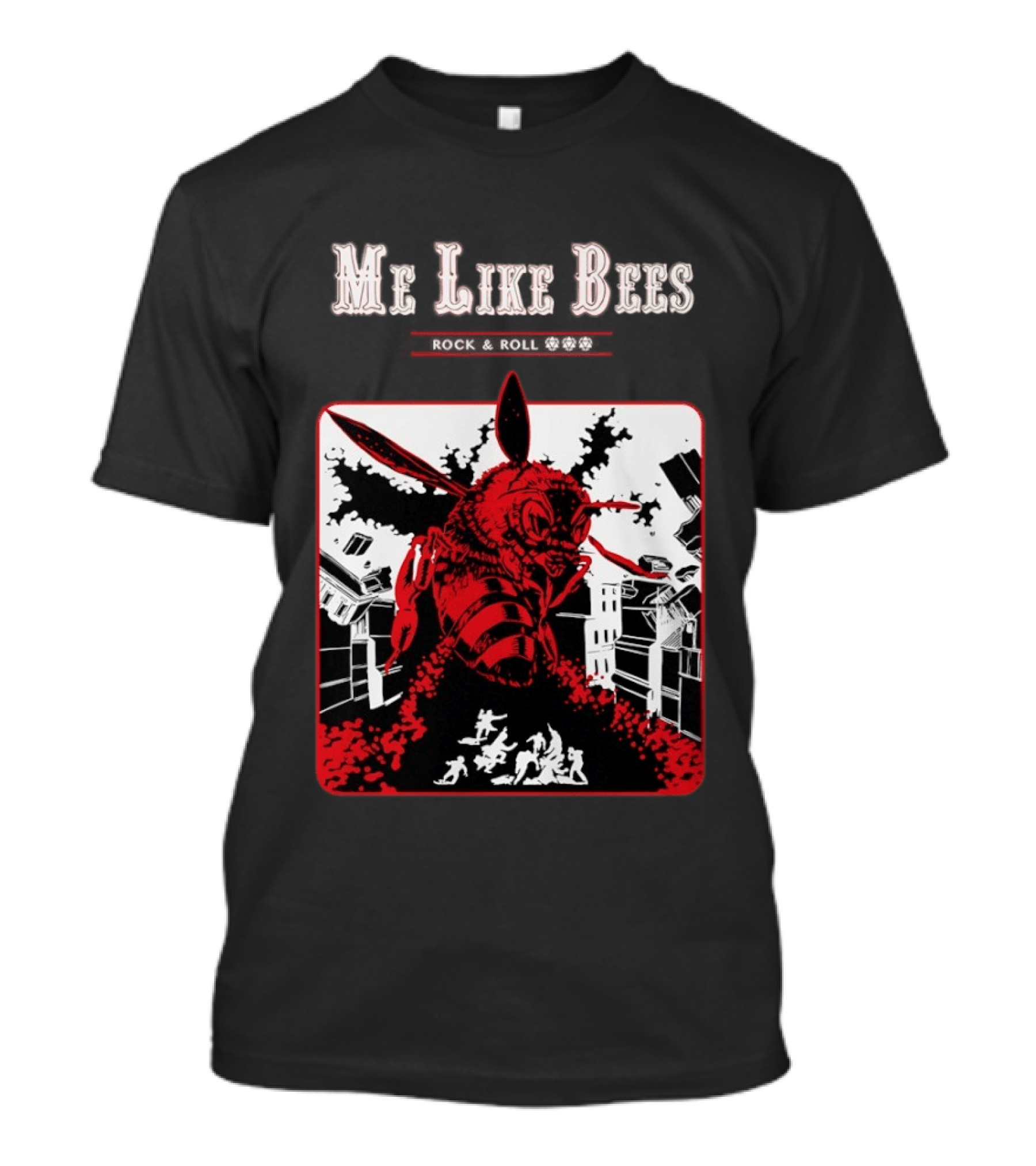 Me Like Bees Rock And Roll Urban Cartoon Style Destruction Scene T-Shirt