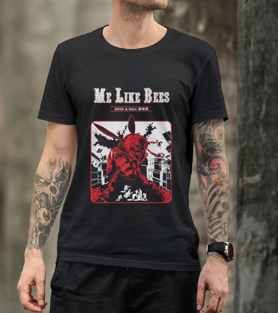Me Like Bees Rock And Roll Urban Cartoon Style Destruction Scene T-Shirt