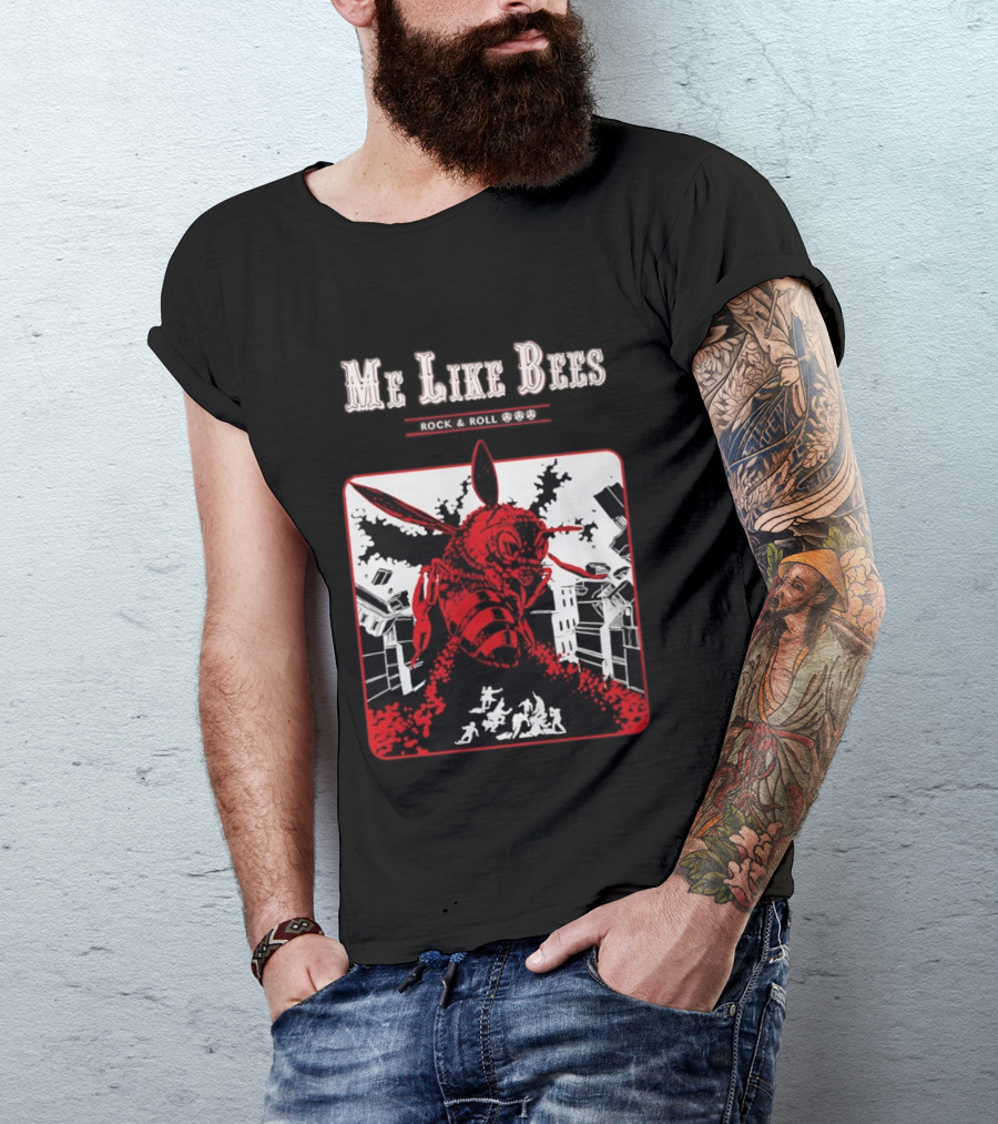 Me Like Bees Rock And Roll Urban Cartoon Style Destruction Scene T-Shirt
