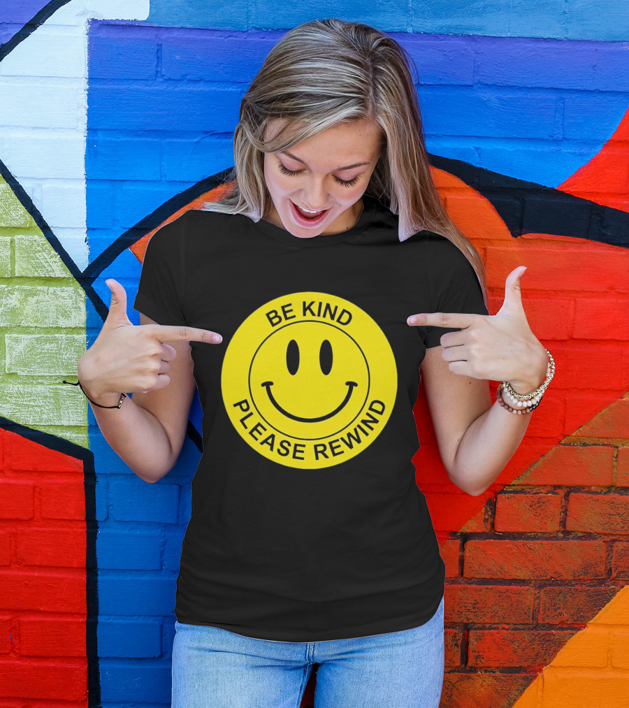 Be Kind Please Rewind Smiley Face Nostalgic Reminder T-Shirt