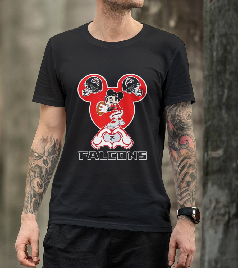 Atlanta Falcons Mickey Mouse Heart Hands Football T-Shirt