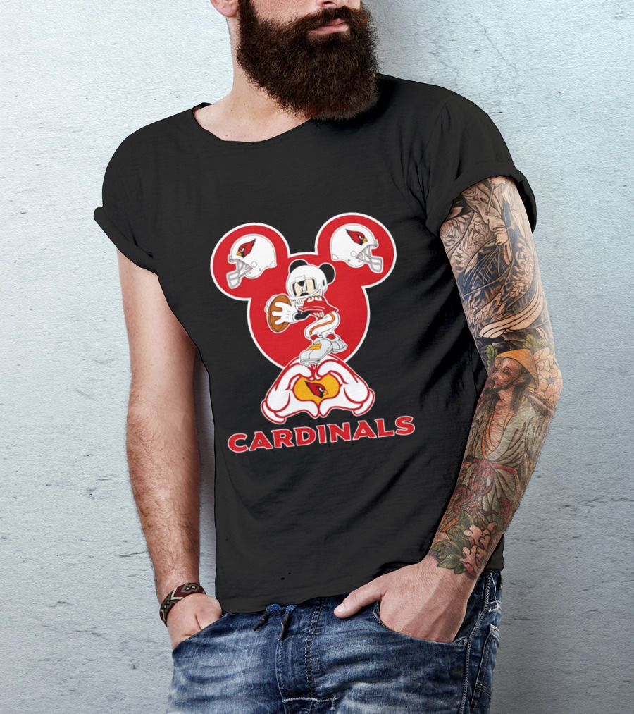 Arizona Cardinals Mickey Mouse Heart Hands Football Helmets T-Shirt
