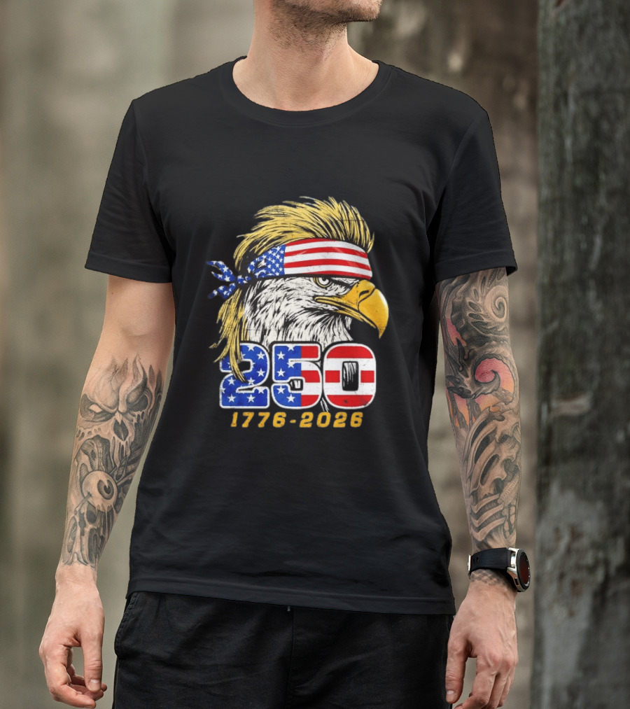 Eagle 250 Mullet Edition 1776 2026 US Flag Bandana Anniversary T-Shirt