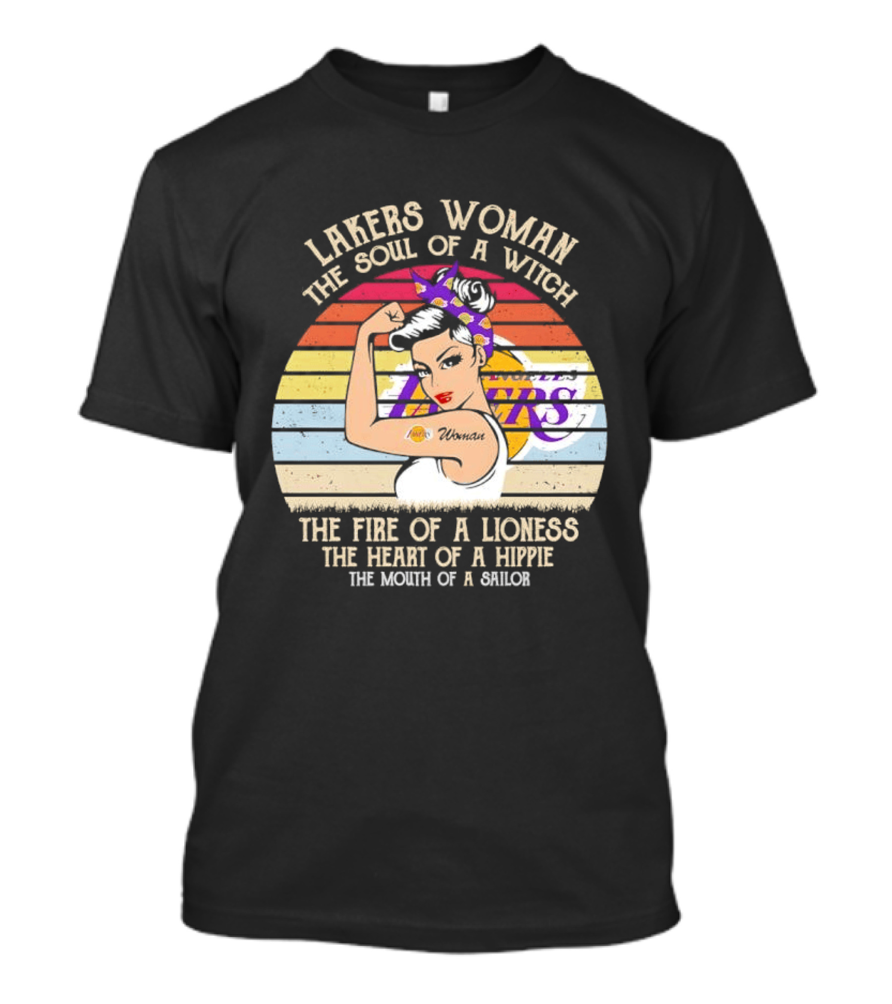 Lakers Woman Soul Of A Witch Fire Of A Lioness Heart Of A Hippie Mouth Of A Sailor T-Shirt