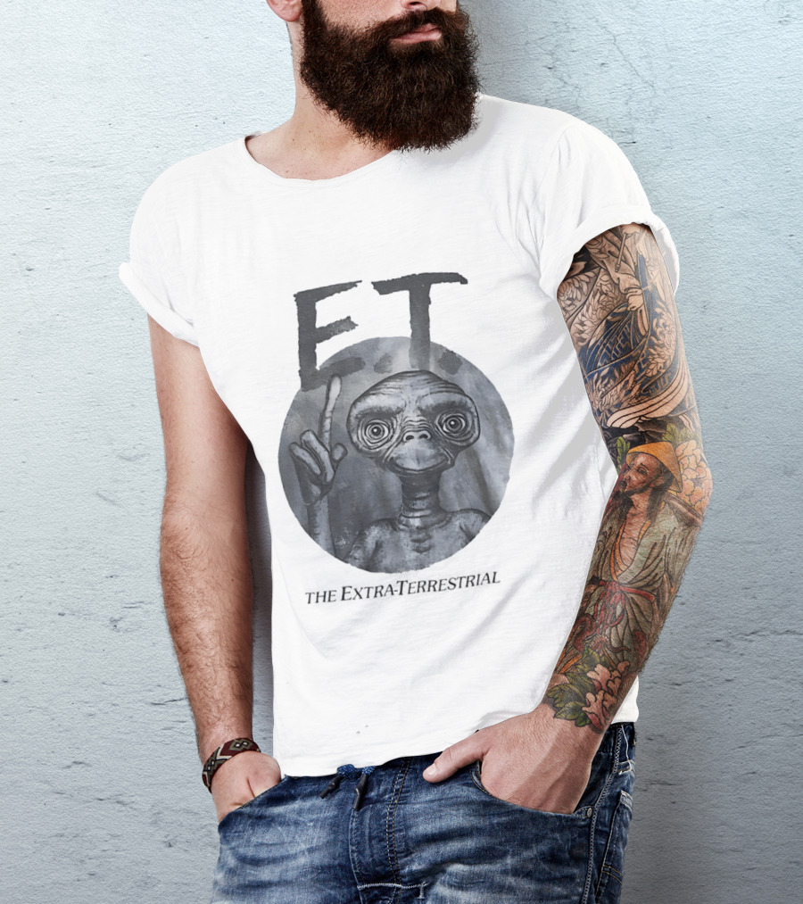 ET The Extra Terrestrial Iconic Finger Pose Black And White T-Shirt