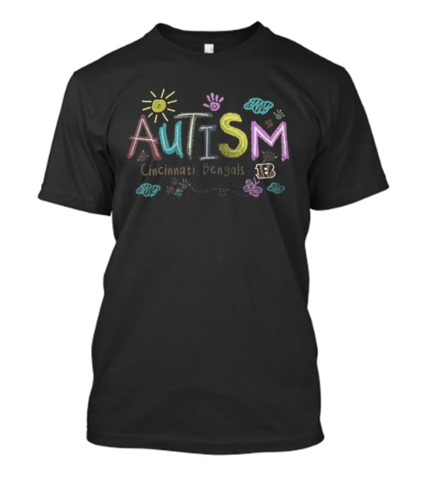 Cincinnati Bengals Autism Awareness Teach Love Hope Sun Handprints Clouds T-Shirt
