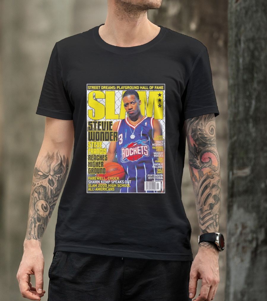 SLAM Stevie Wonder Steve Francis Reaches Higher Ground Rockets Basketball T-Shirt