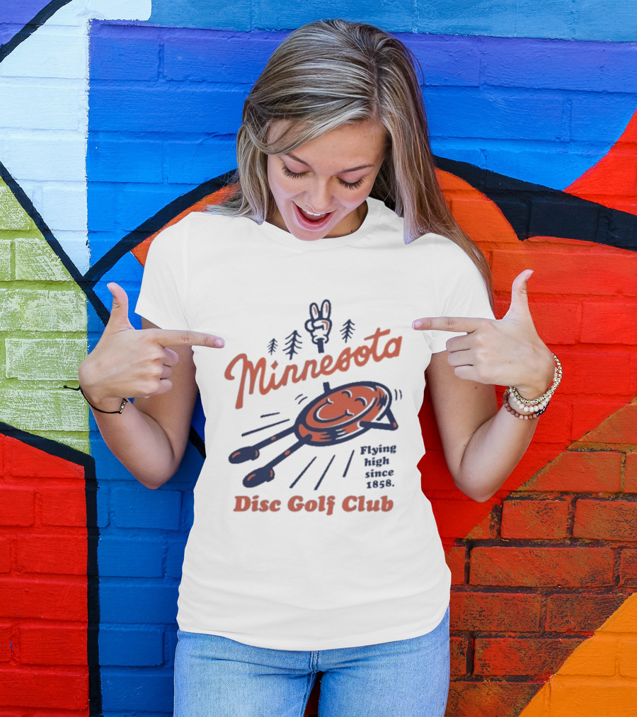 Minnesota Disc Golf Club Flying High Since 1858 Happy Disc And Peace Sign Forest T-Shirt