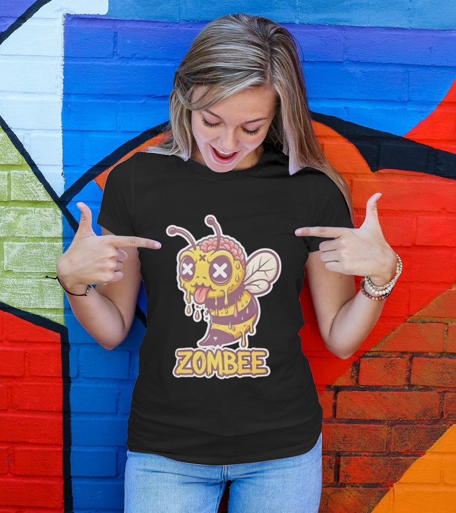 Zombee Dripping Brain Honey Zombie Insect Pun T-Shirt