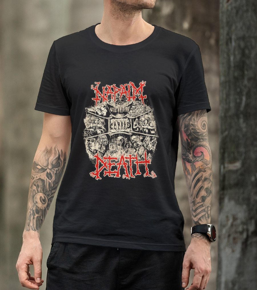 Napalm Death Coded Smears Artwork Red T-Shirt