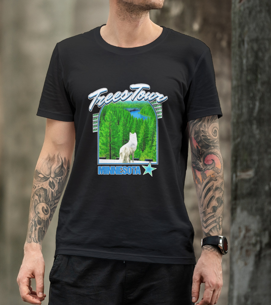 Frees Tour Minnesota Timberwolves Forest Wolf Lake Scenery T-Shirt