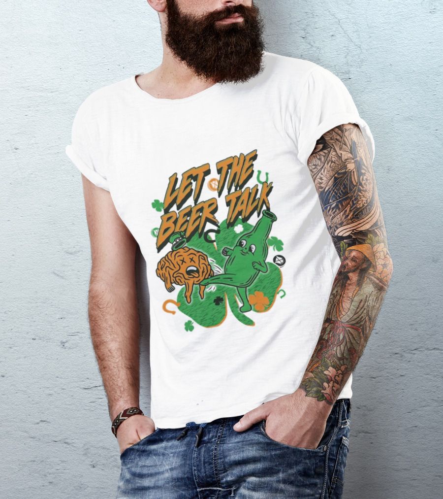 Let The Beer Talk St. Patrick's Day Brain Shamrock Bottle T-Shirt