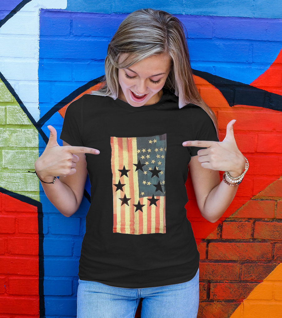American Flag Black Stars Vintage Style Patriotic T-Shirt