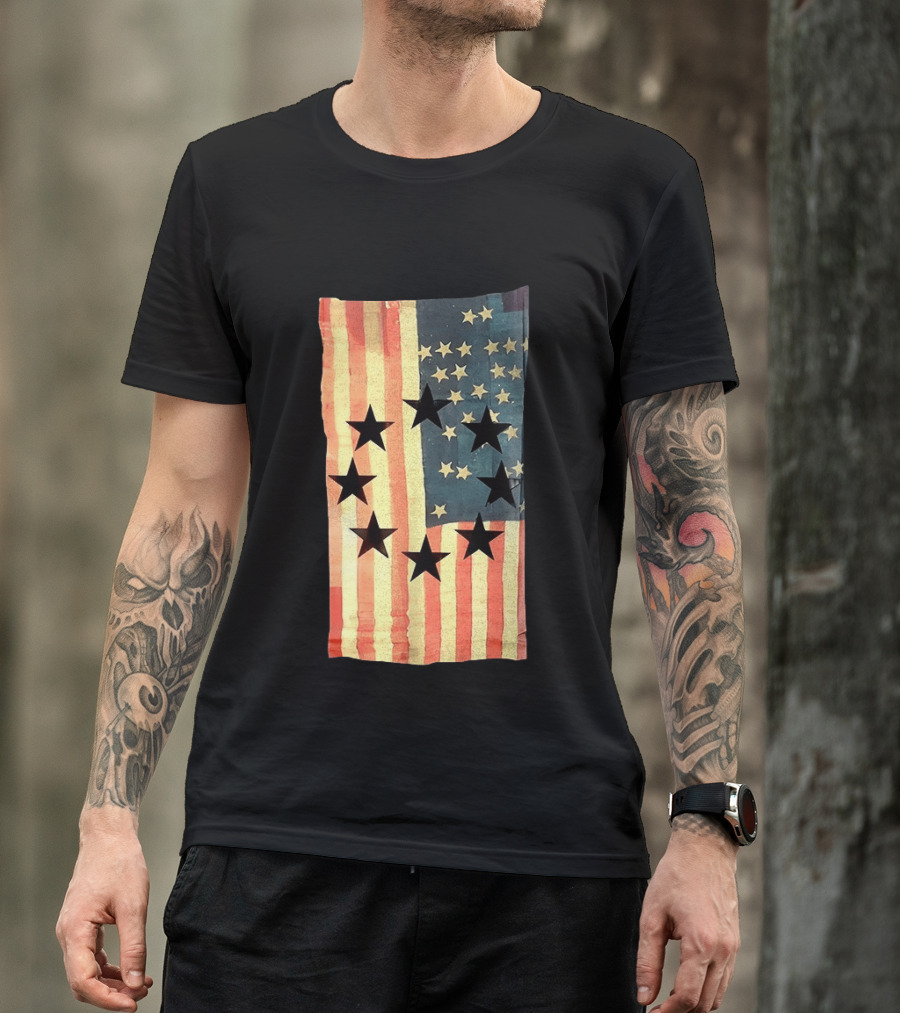 American Flag Black Stars Vintage Style Patriotic T-Shirt