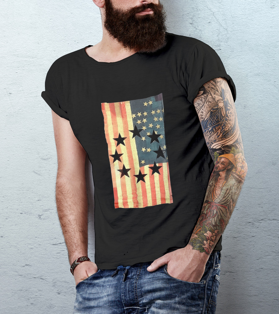American Flag Black Stars Vintage Style Patriotic T-Shirt