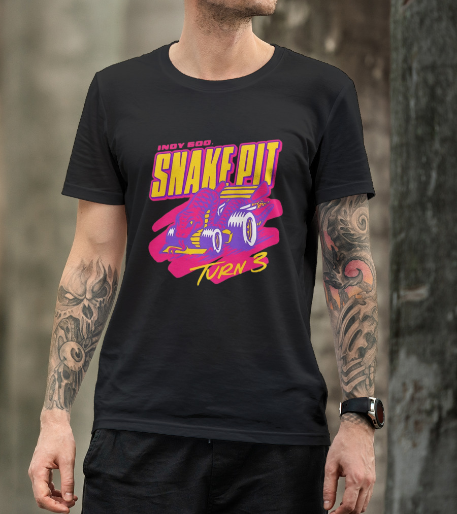 Indy 500 Snake Pit Turn 3 Racing Car With Snake T-Shirt
