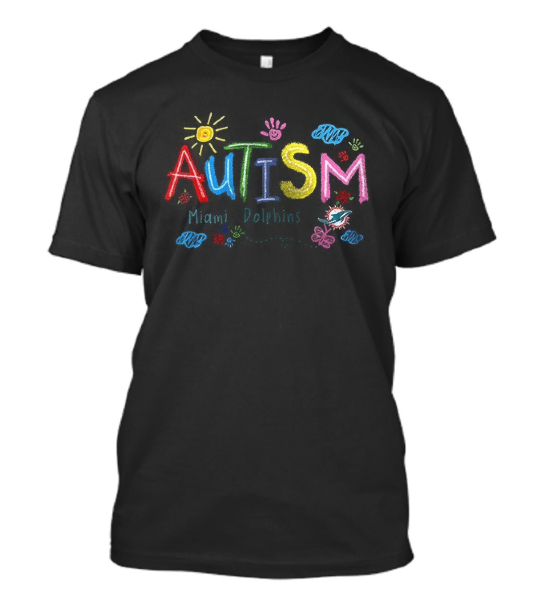 Miami Dolphins Autism Awareness Teach Love Hope Flowers T-Shirt