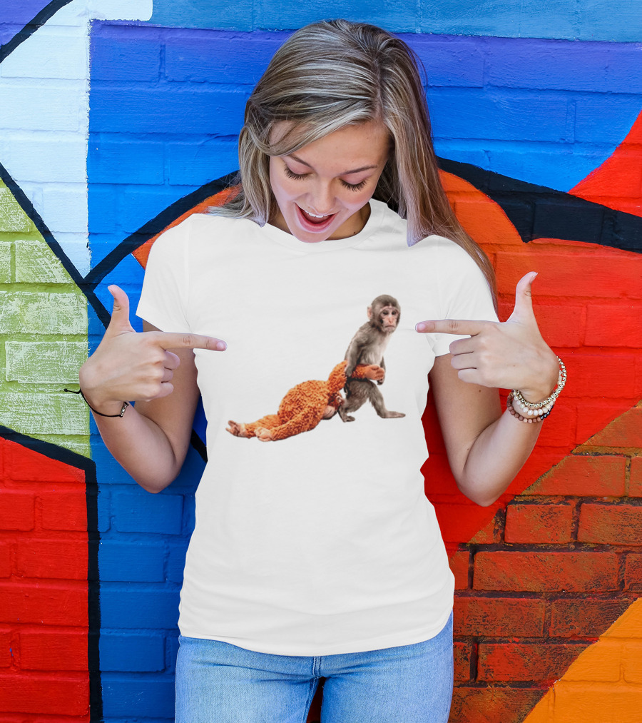 Baby Monkey Dragging Plush Toy Punch T-Shirt
