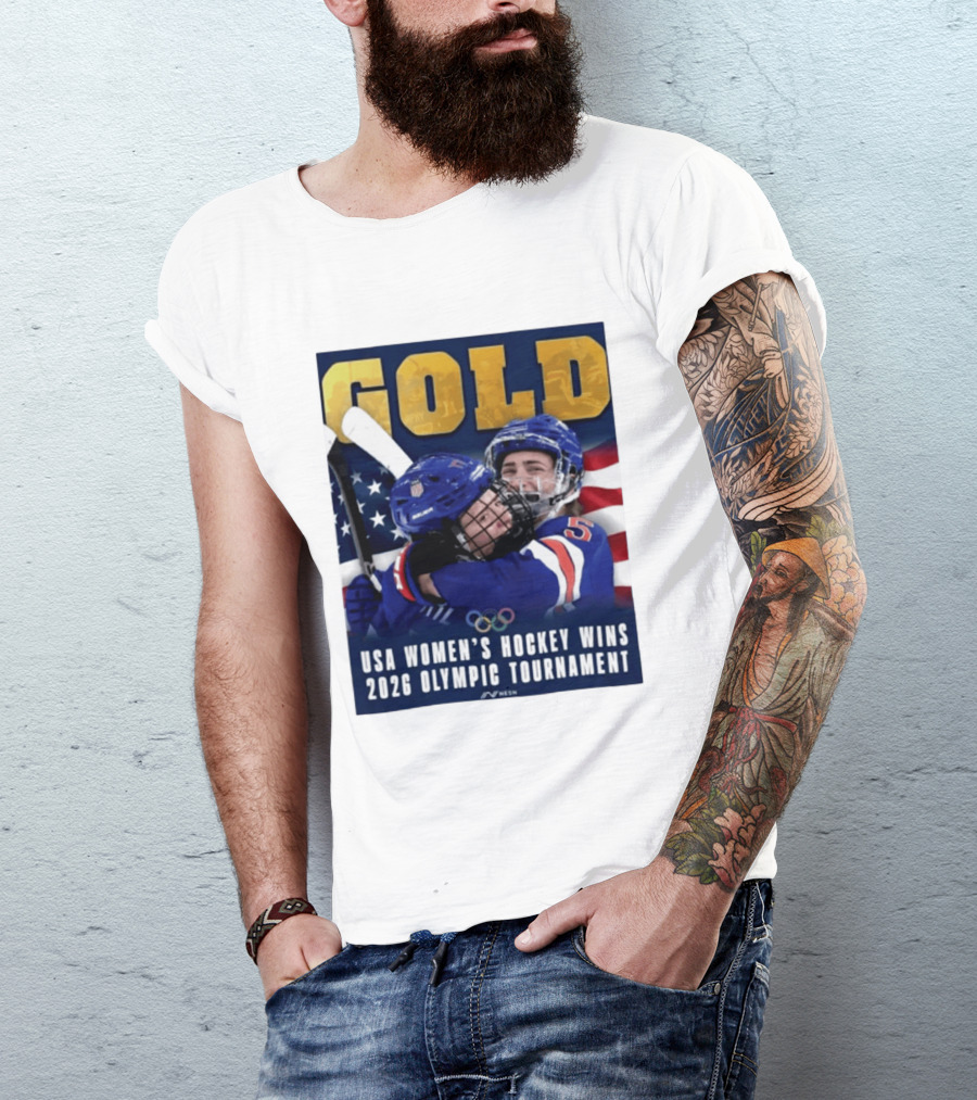 Gold USA Women's Hockey Victory 2026 Olympic Champions T-Shirt