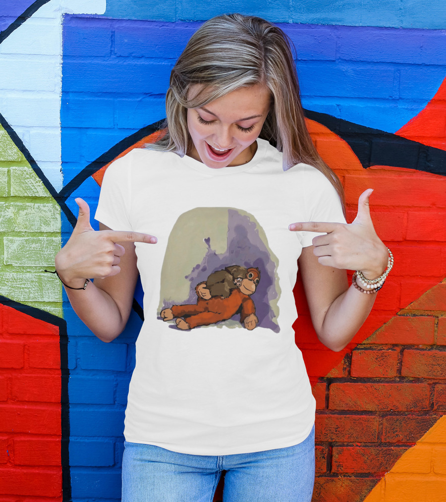 Punch Monkey Plushy Baby Monkey Snuggling T-Shirt