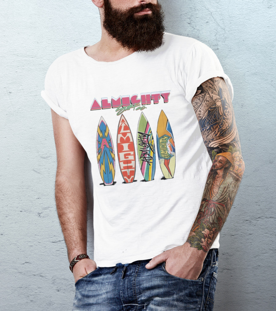 Almighty Surf Co Bold Colorful Surfboards T-Shirt