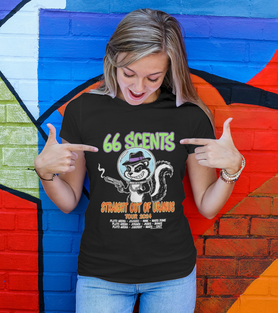 66 Scents Straight Out Of Uranus Tour 2024 Skunk Smoking Gun Adventure T-Shirt