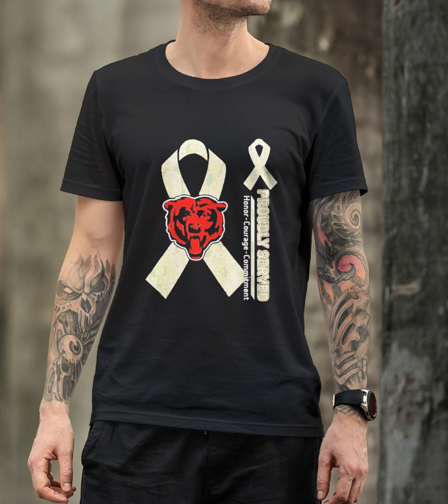 Chicago Bears Proudly Served Honor Courage Commitment Support Ribbon T-Shirt