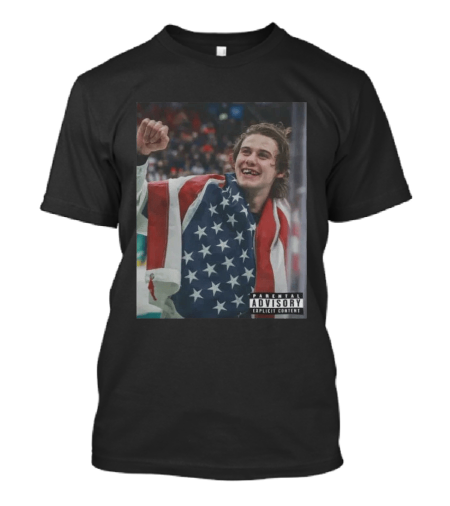 Parental Advisory USA Flag Jack Hughes Lost Teeth T-Shirt