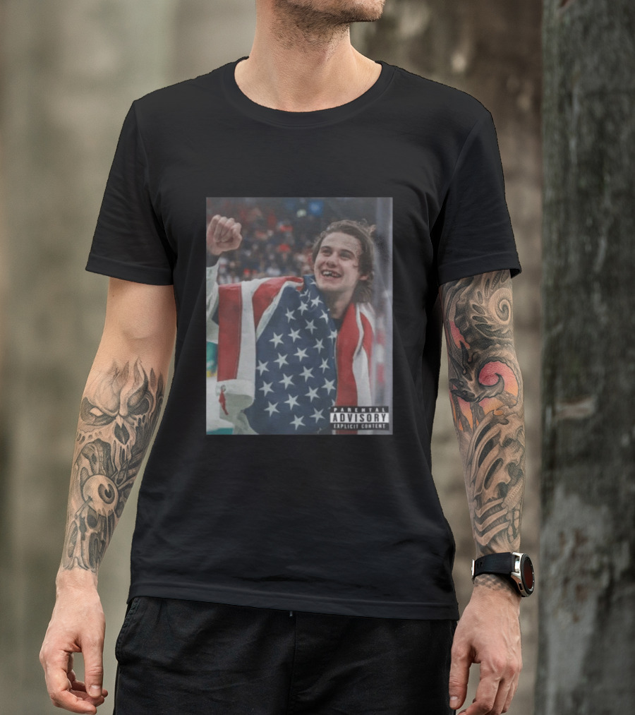 Parental Advisory USA Flag Jack Hughes Lost Teeth T-Shirt