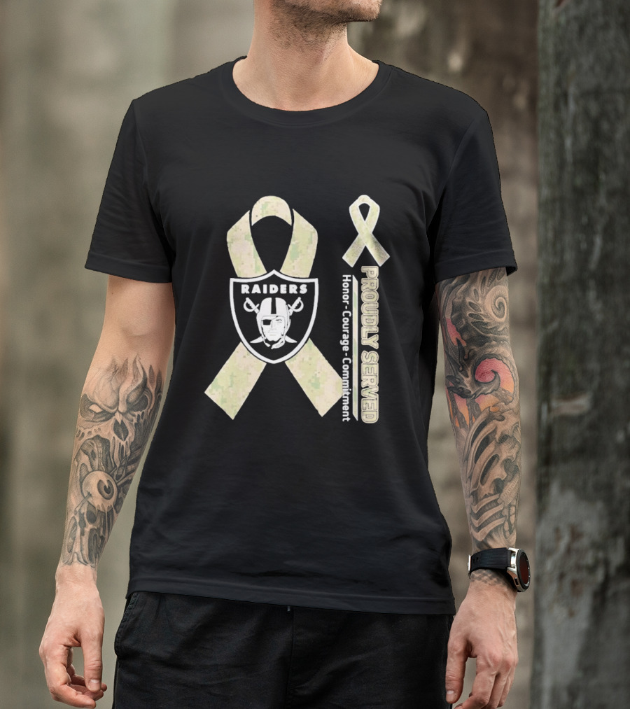 Las Vegas Raiders Camouflage Ribbon Proudly Served Honor Courage Commitment T-Shirt