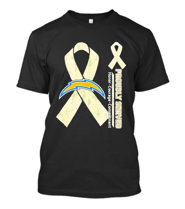 Los Angeles Chargers Proudly Served Honor Courage Commitment Ribbon T-Shirt