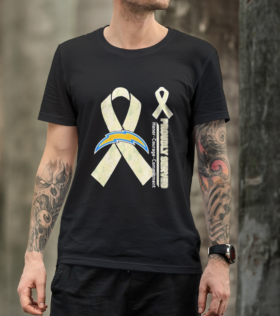 Los Angeles Chargers Proudly Served Honor Courage Commitment Ribbon T-Shirt