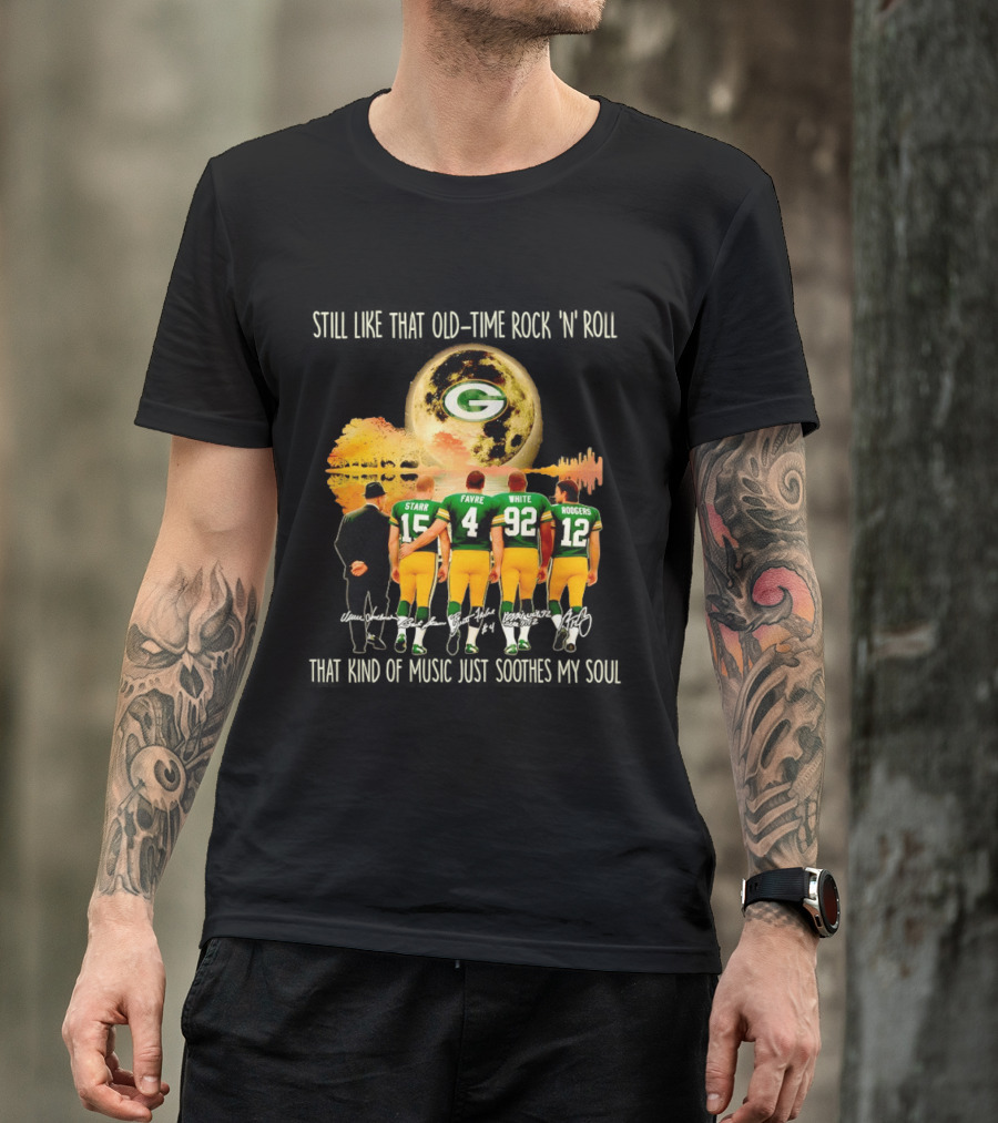 Green Bay Packers Starr Favre White Rodgers Old Time Rock 'n' Roll T-Shirt