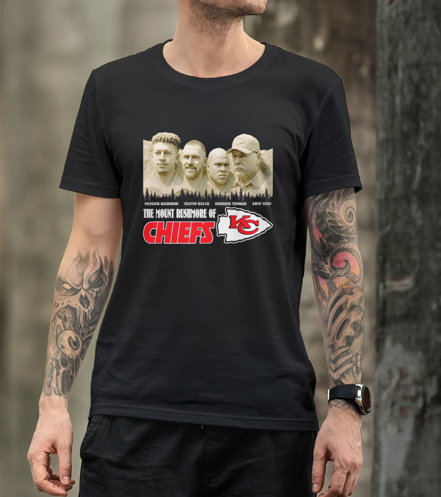 Patrick Mahomes Travis Kelce Derrick Thomas Andy Reid Kansas City Chiefs Mount Rushmore T-Shirt