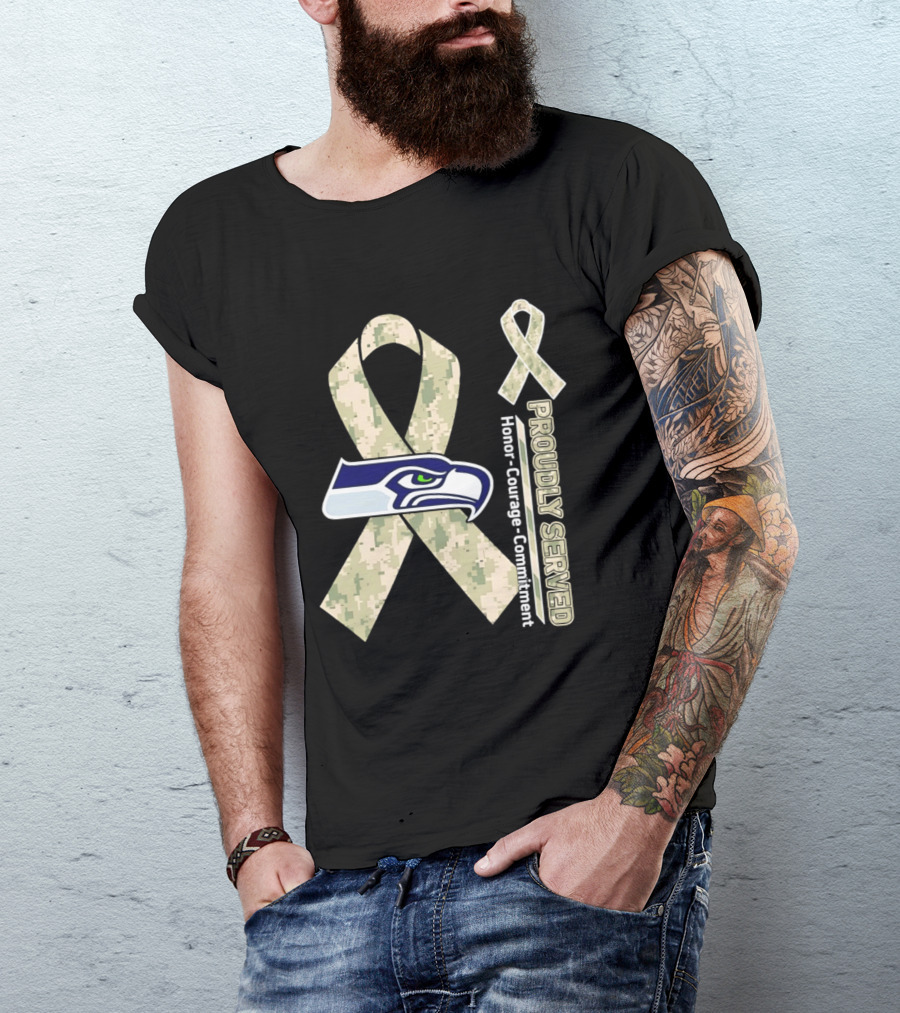 Seattle Seahawks Military Appreciation Proudly Served Honor Courage Commitment Ribbon T-Shirt