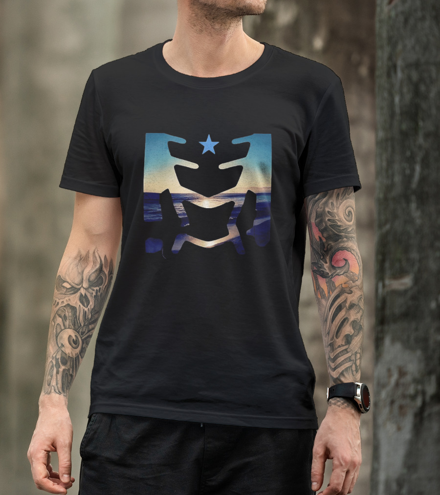 Sunset Ocean Waves With Blue Star T-Shirt