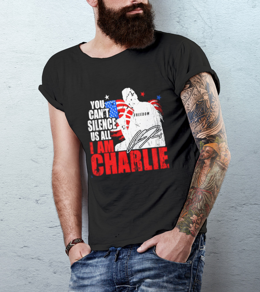 You Can't Silence Us All I Am Charlie Kirk Freedom USA Flag T-Shirt