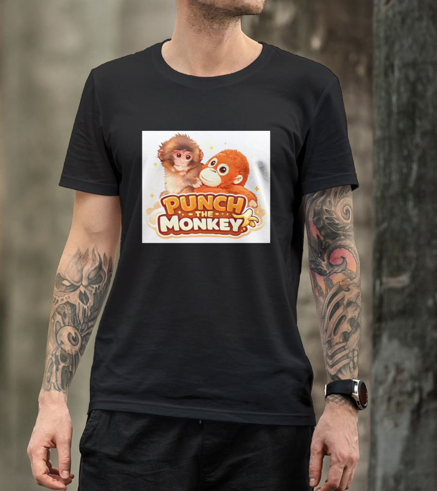 Punch The Monkey Hugging Stuffed Toy Monkey T-Shirt