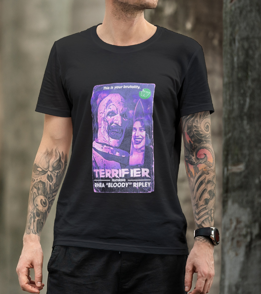 Terrifier VHS Cover This Is Your Brutality Featuring Rhea "Bloody" Ripley T-Shirt