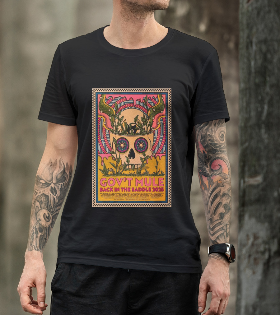 Gov't Mule 2025 Skull And Antlers Floral Concert T-Shirt