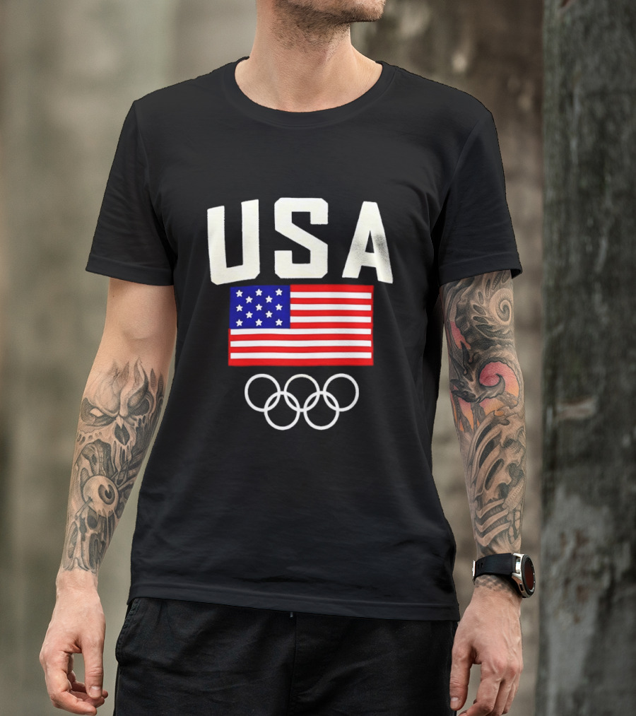 USA Flag Olympic Rings Team USA 2026 Gold T-Shirt